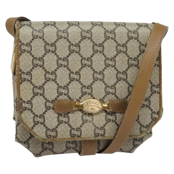 GUCCI GG Plus Supreme Shoulder Bag PVC Beige Gold Auth BA4924 - Picture 1 of 16